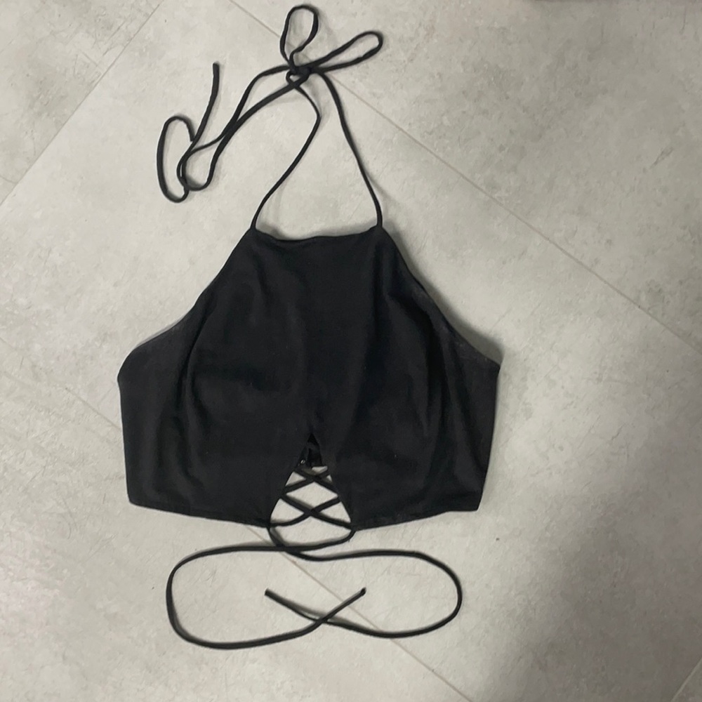 Suede navy blue crop top